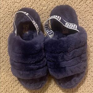 UGG Navy Fluffy Slides